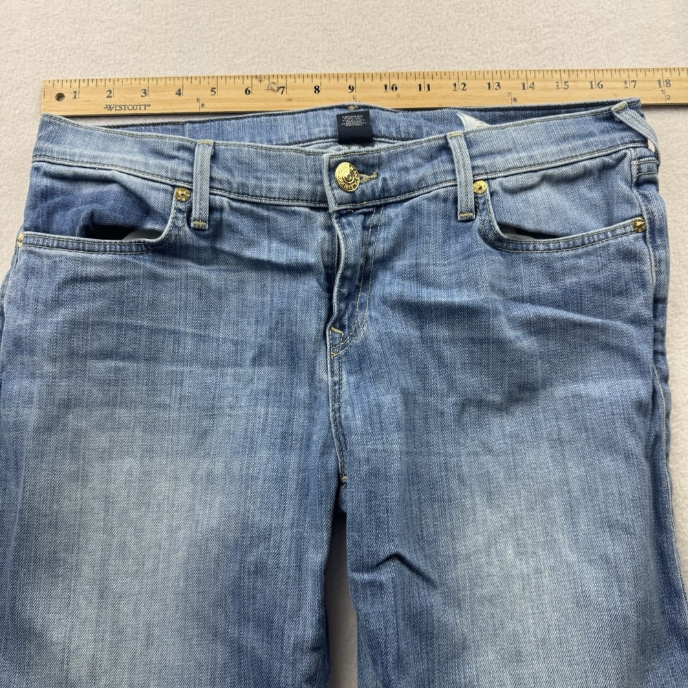 True‎ Religion Cropped Jeans Women 30 Ombre Raw Hem Relaxed Straight Blue - Picture 8 of 11